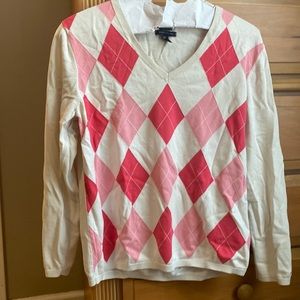 Tommy Hilfiger Pink Argyle V-Neck Sweater